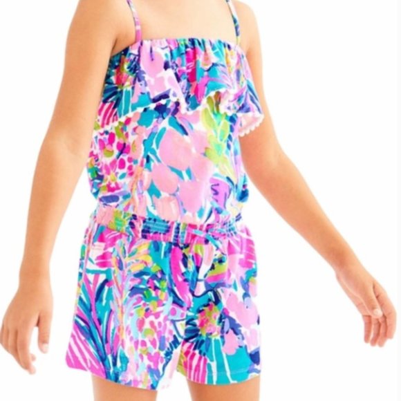 Lilly Pulitzer Girls Multi Gumbo Limbo Leonie Romper in Large (8-10) NWOT - Picture 1 of 10